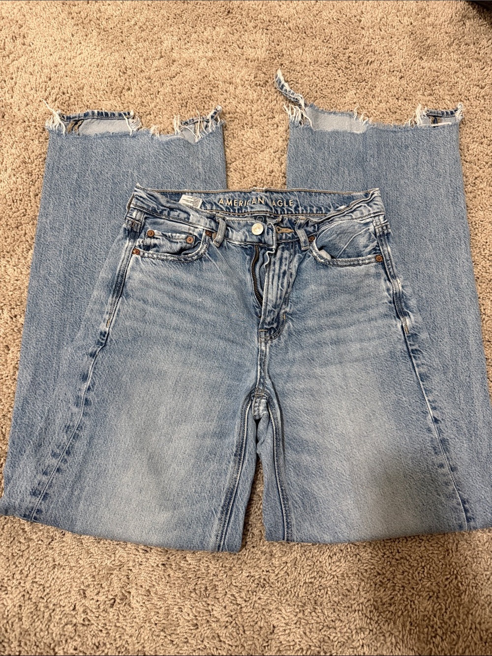 American Eagle Outfitters Distressed Light Blue Straight Leg Jeans